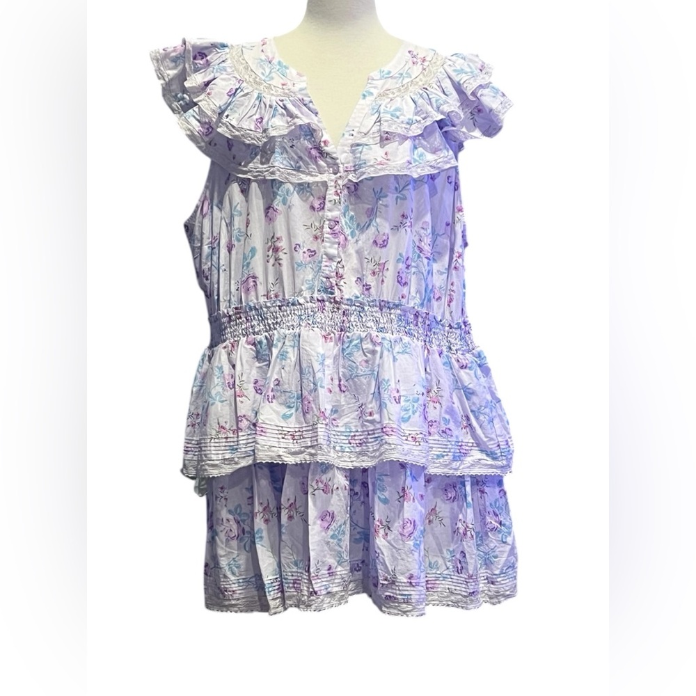 LoveShackFancy x Target Lou Ruffle Dress purple floral print, delicate lace 2X